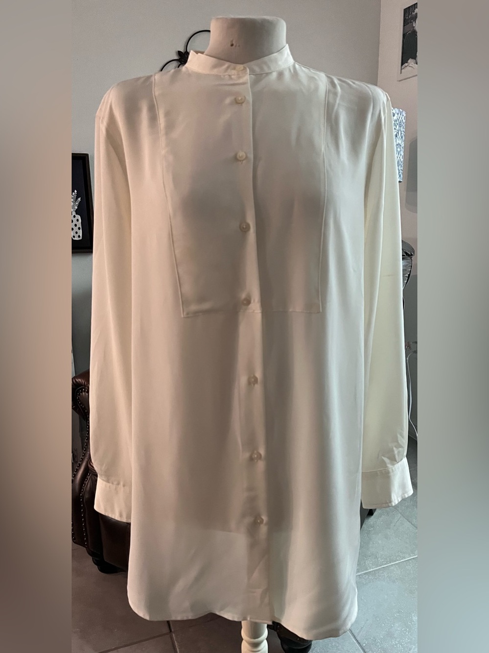 Lauren by Ralph Lauren Cream Chiffon Long Sleeve Button-Down Shirt